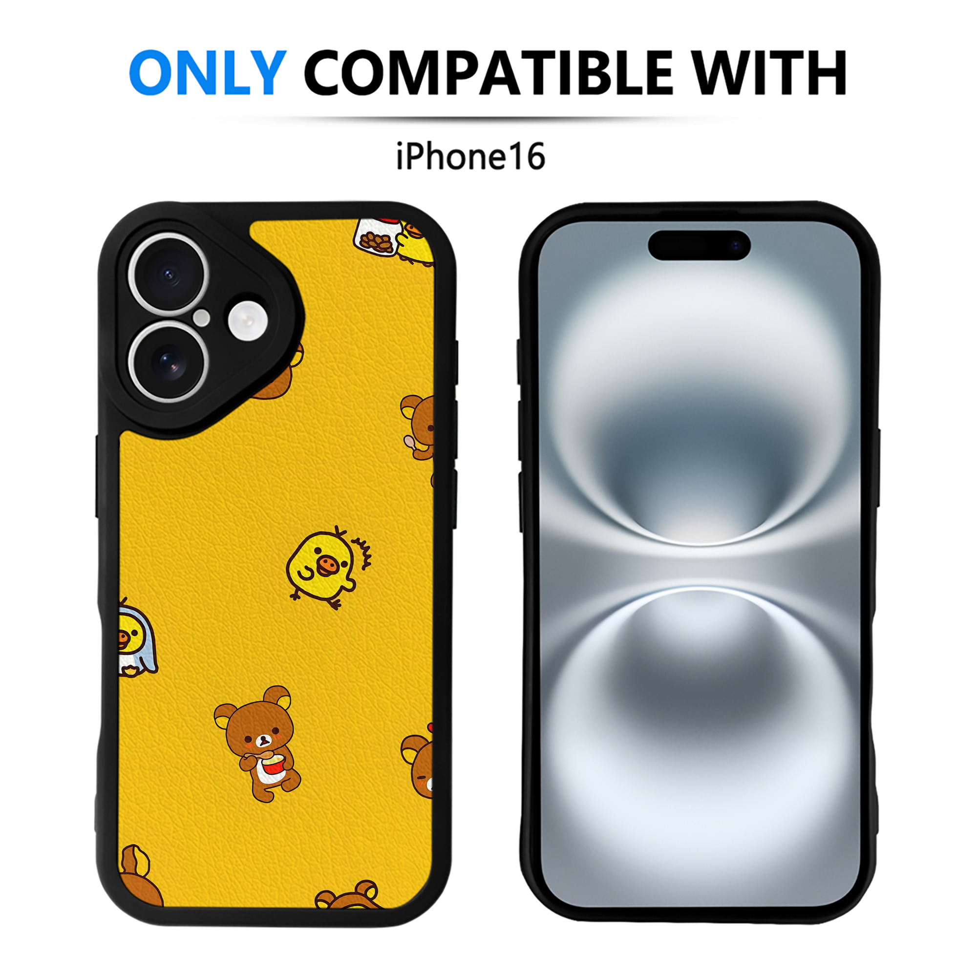（画像用） リラックマ リラックマ キイロイトリ Rilakkuma Korilakkuma Kiiroitori 【iPhone 16シリーズ対応】シリコンスマホケース（レザー調） 材質：シリコン